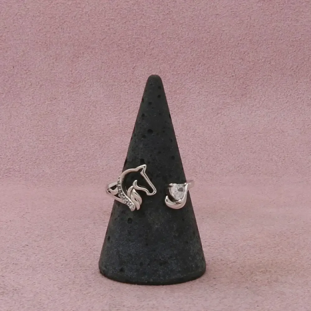 sterling silver cz heart pony horse bypass ring size 9.5